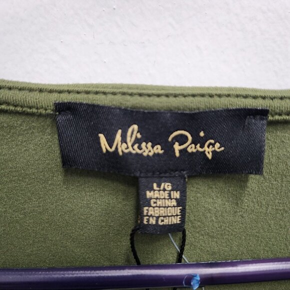 Melissa Peige Womens BOHO Top Large Olive Green Flared Lace Sleeve Casual New - Picture 3 of 7